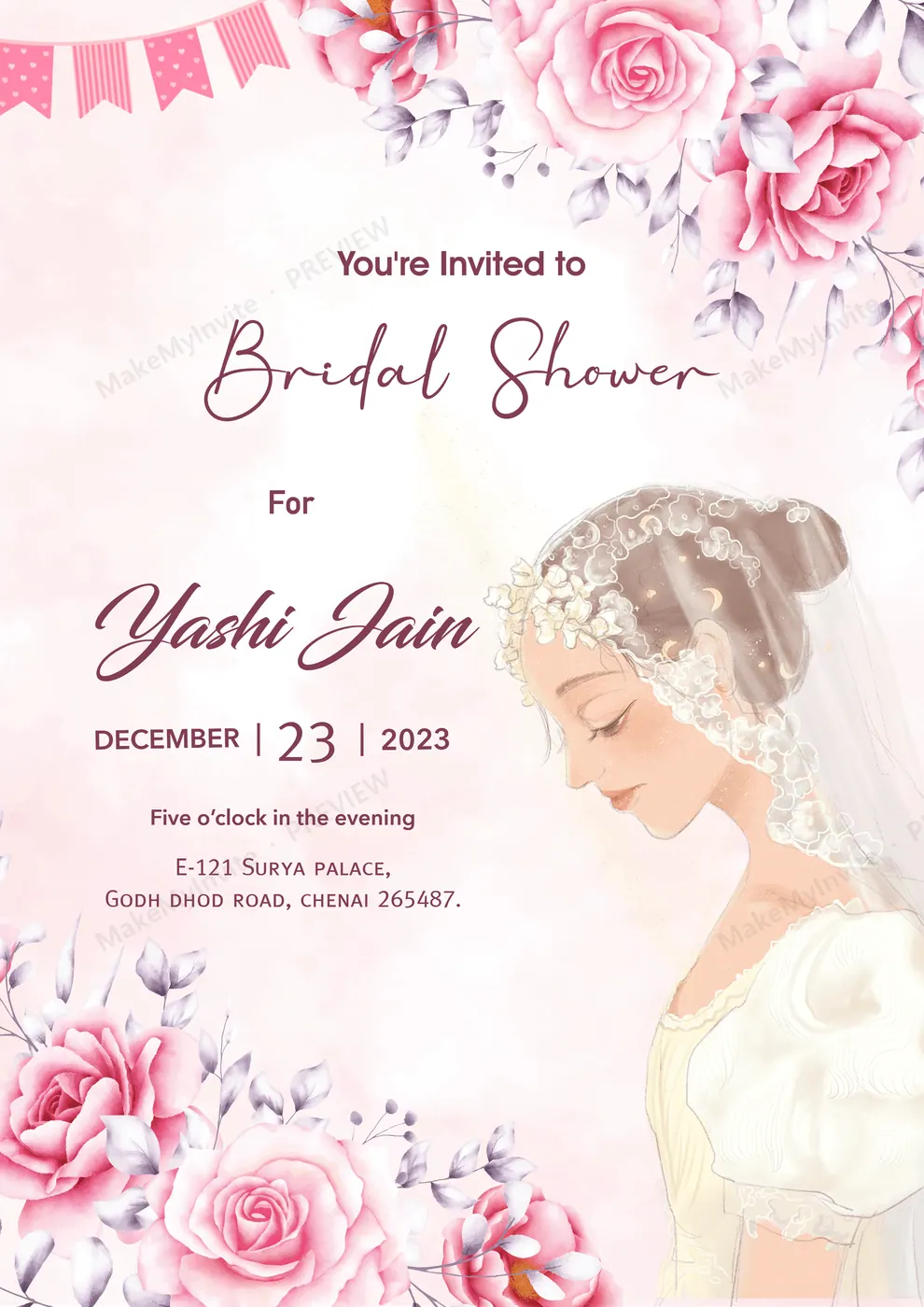 A4 Bridal Shower Elegant — Bridal shower invitation design, Pan-Indian