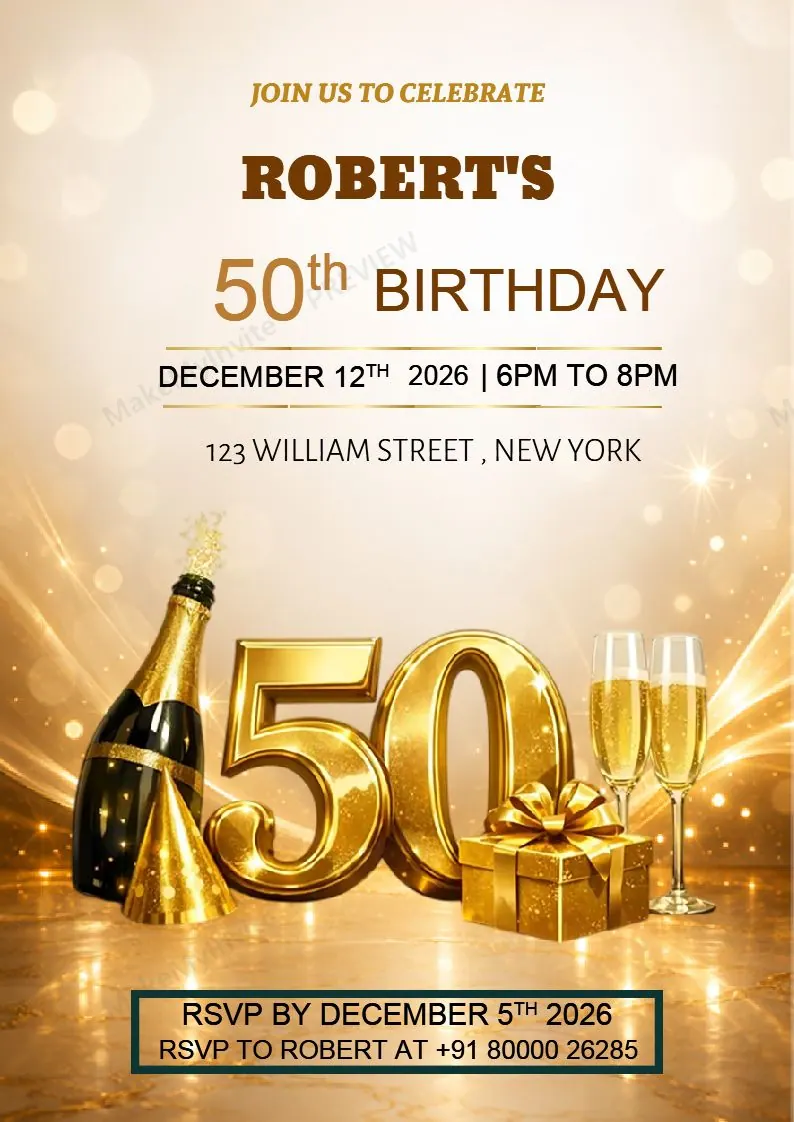 Golden Fifty — Birthday invitation design, Pan-Indian