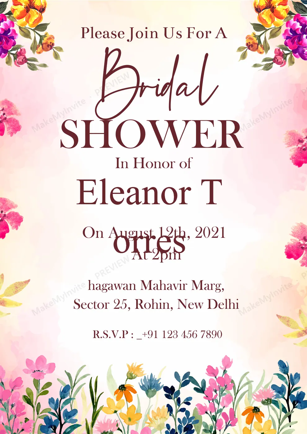 Bridal Shower Floral II — Bridal shower invitation design, Pan-Indian