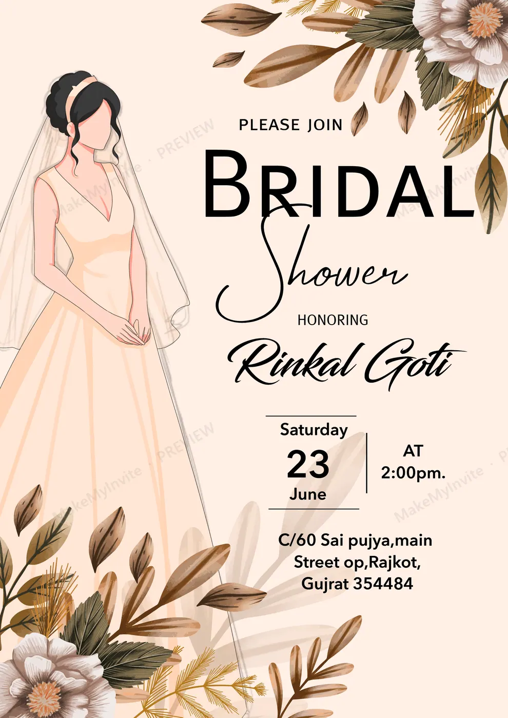 Bride To Be A4 — Bridal shower invitation design, Pan-Indian