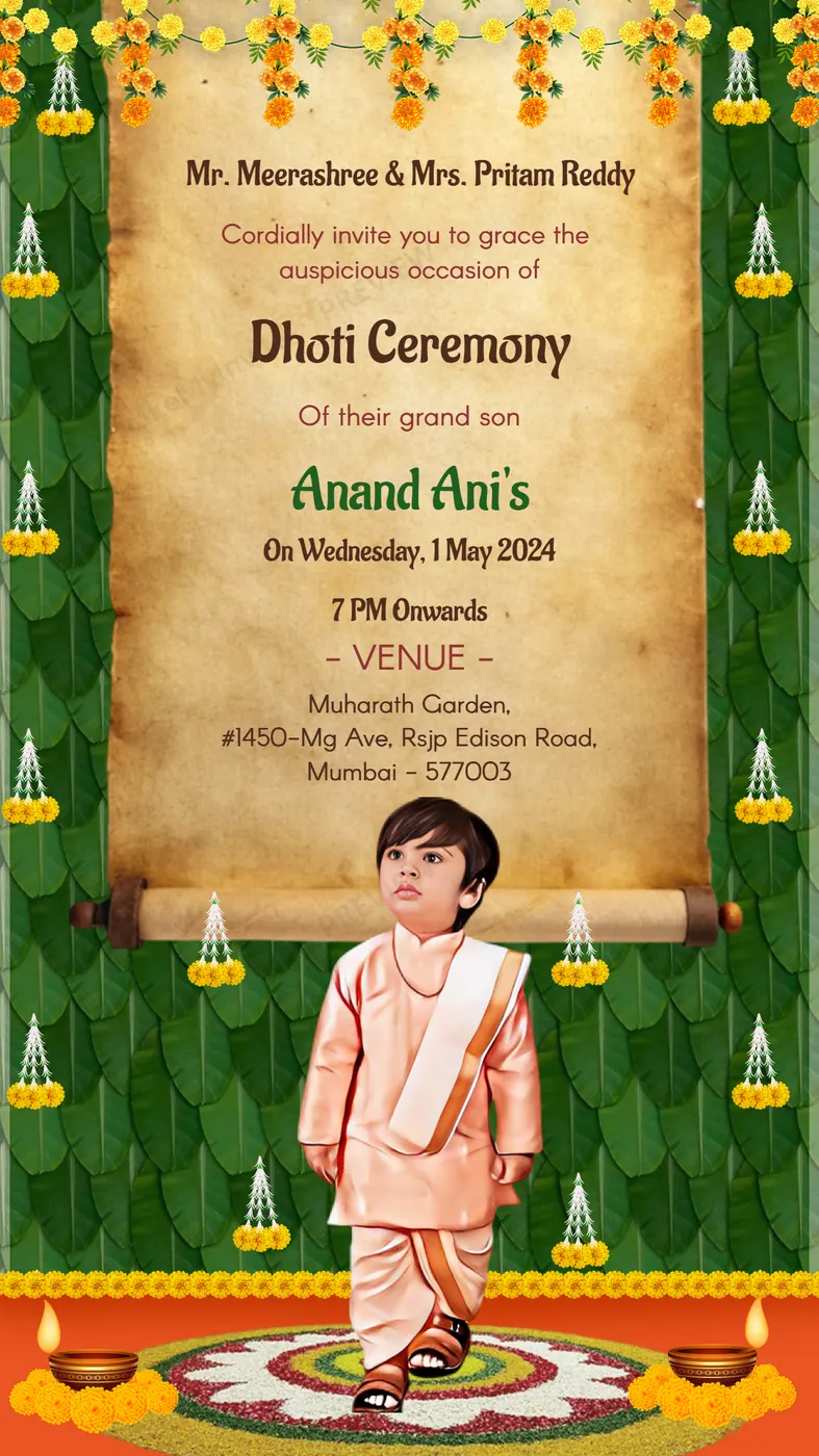 Caricature Dhoti Ceremony — Dhoti ceremony invitation design, Pan-Indian