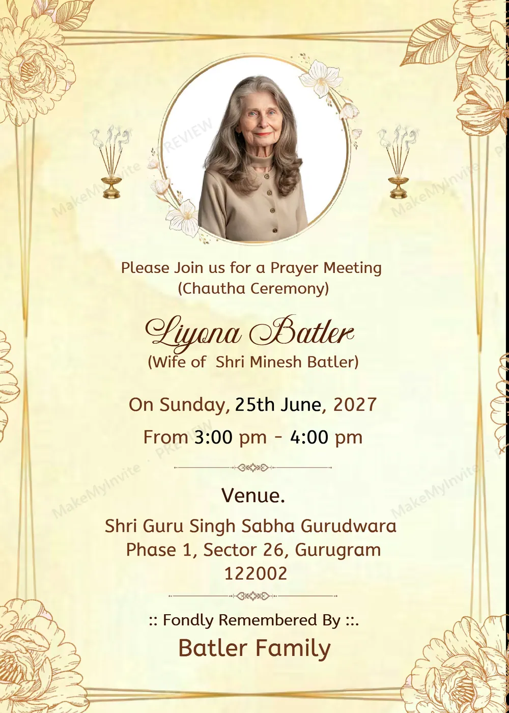 Chautha Uthala Ceremony — Remembrance invitation design, Pan-Indian