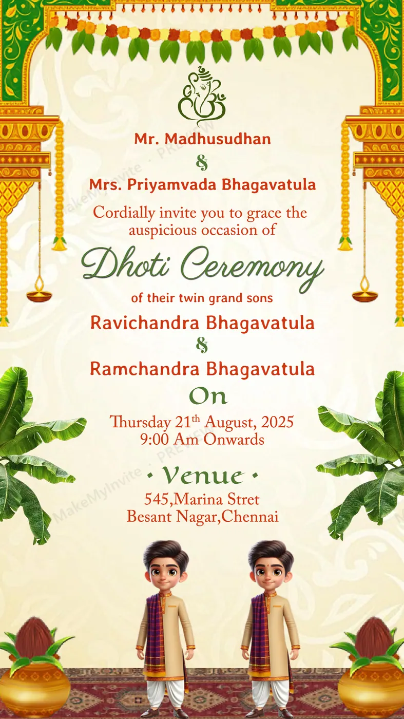 Dhoti Ceremony 2 — Dhoti ceremony invitation design, Pan-Indian
