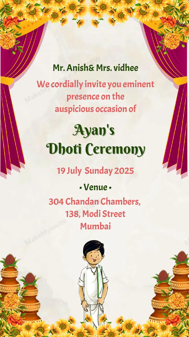 Dhoti Ceremony — Dhoti ceremony invitation design, Pan-Indian