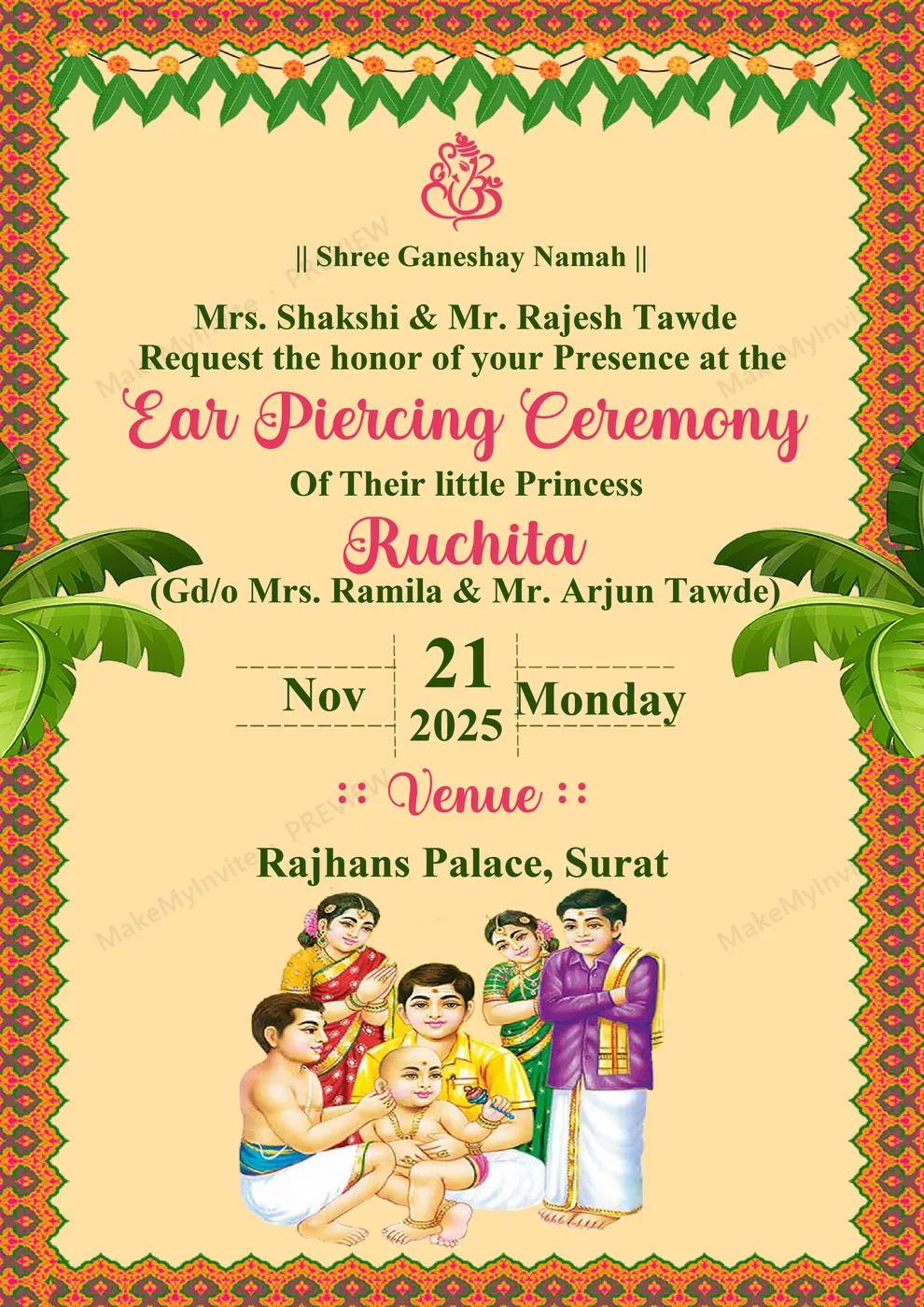 Ear Piercing Ceremony II — Ear piercing invitation design, Pan-Indian