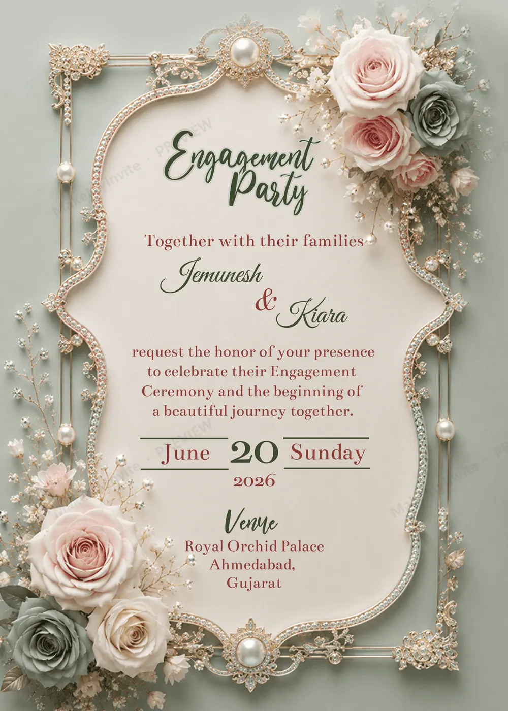 Pearl Frame — Engagement invitation design, Pan-Indian