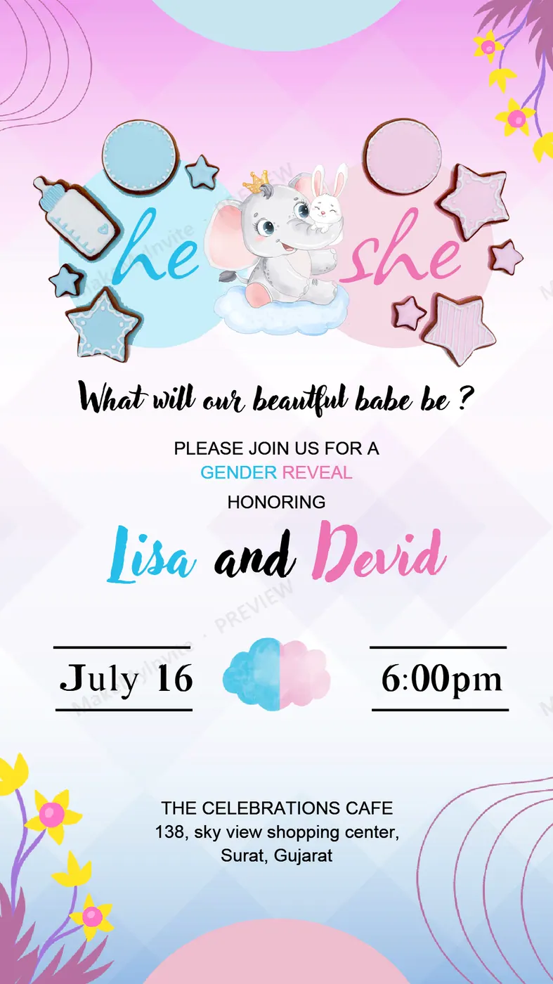 Gender Reveal 2 — Gender reveal invitation design, Pan-Indian
