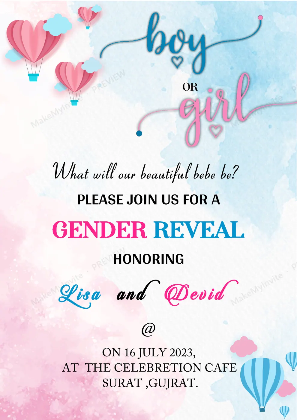 Gender Reveal 2 II — Gender reveal invitation design, Pan-Indian