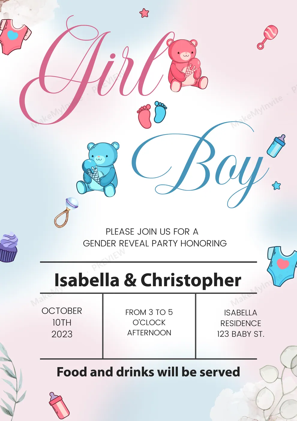 Gender Reveal Party A4 — Gender reveal invitation design, Pan-Indian