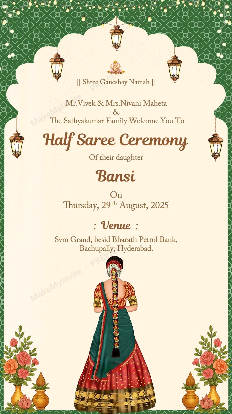 Half Saree Ceremony 2 — Half saree invitation design, Pan-Indian