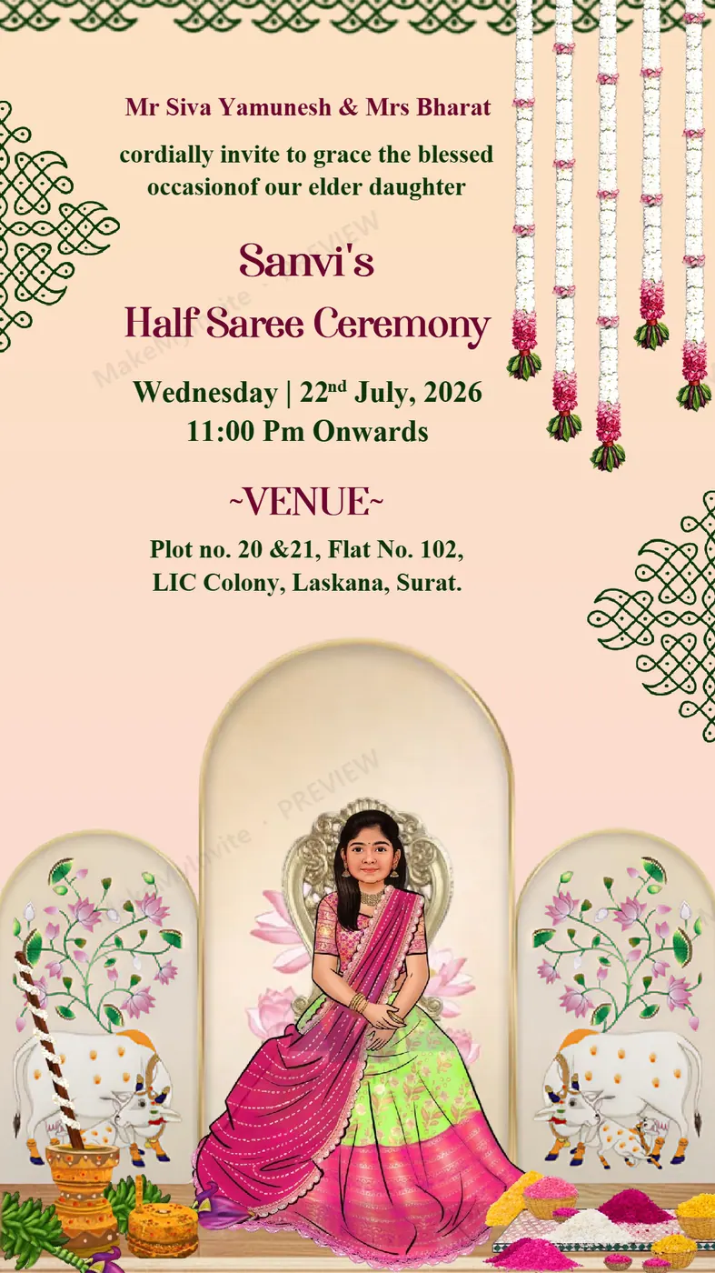 Half Saree Ceremony — Half saree invitation design, Pan-Indian