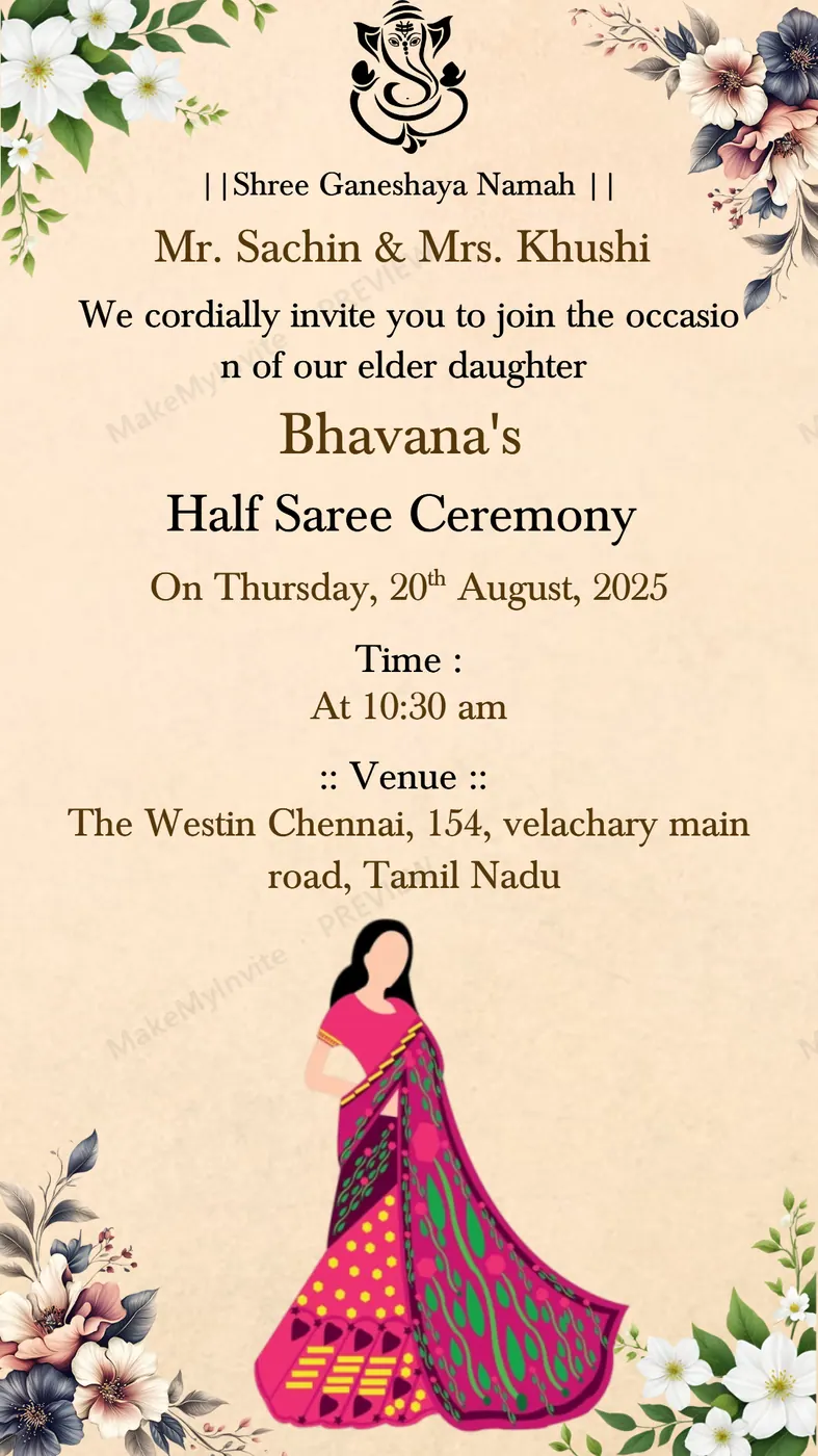 Half Saree — Half saree invitation design, Pan-Indian