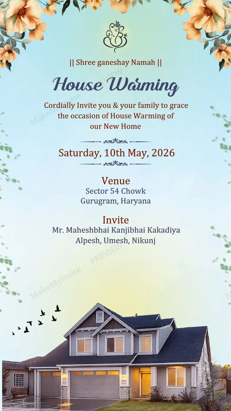 Blue Sky Home — Griha pravesh invitation design, Pan-Indian