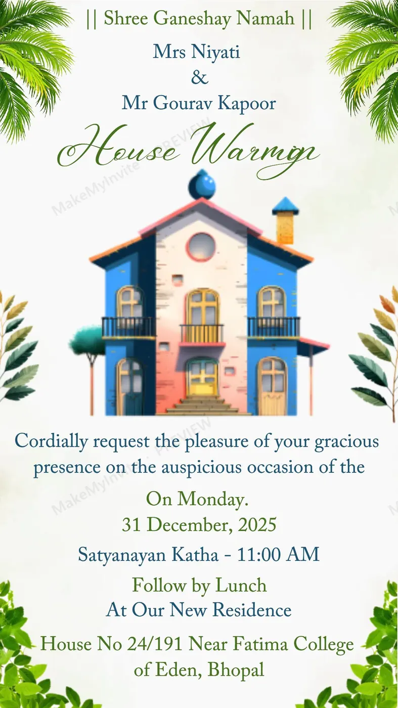 House Warming ( English — Griha pravesh invitation design, Pan-Indian