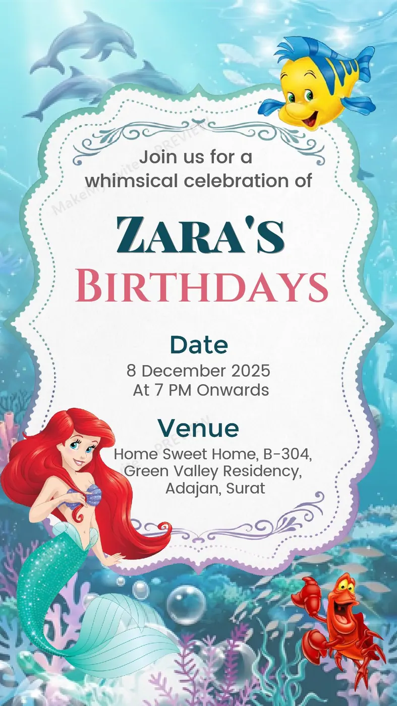 Mermaid — Birthday invitation design, Pan-Indian