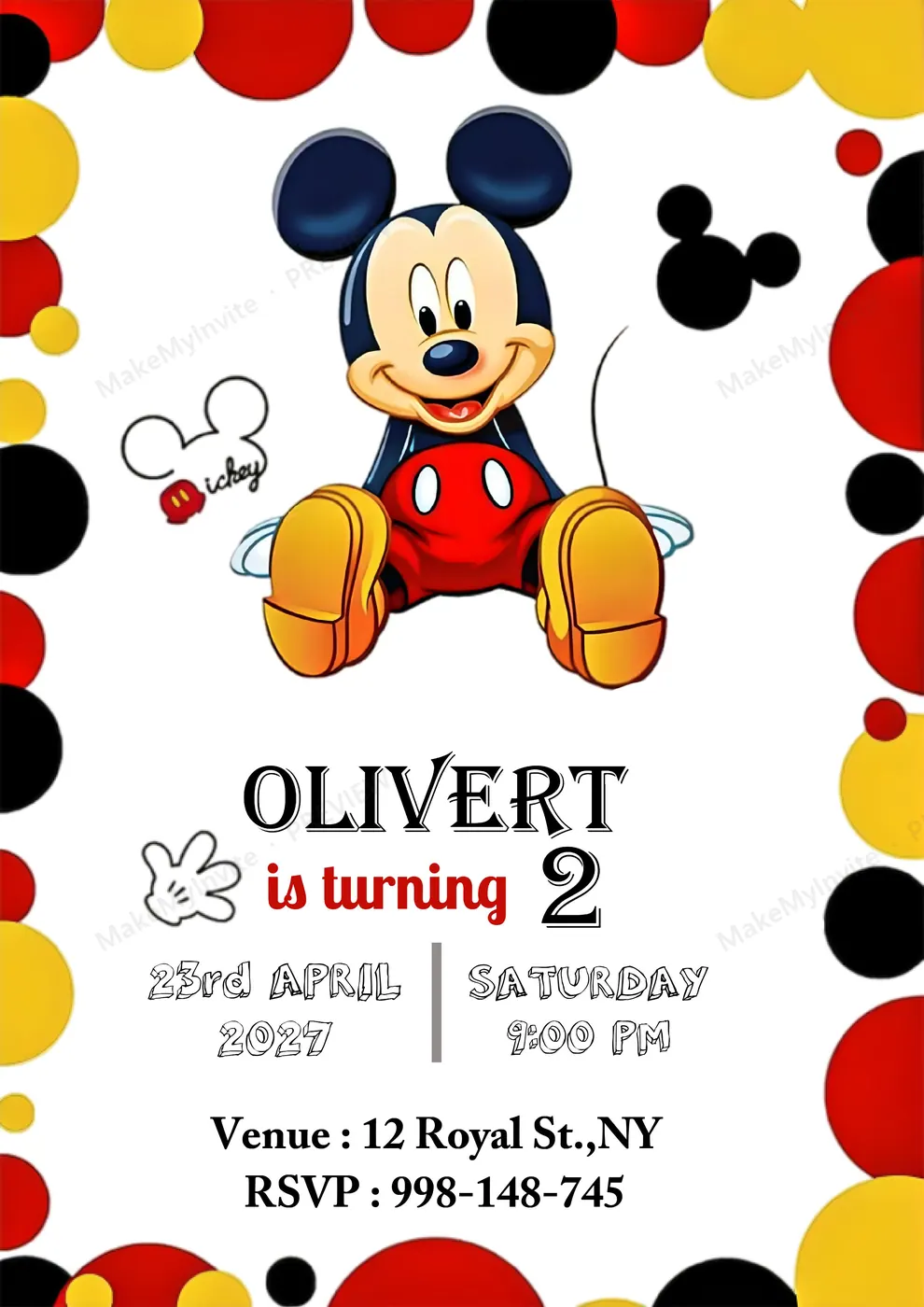 Micky Mouse Birthday Party — Birthday invitation design, Pan-Indian