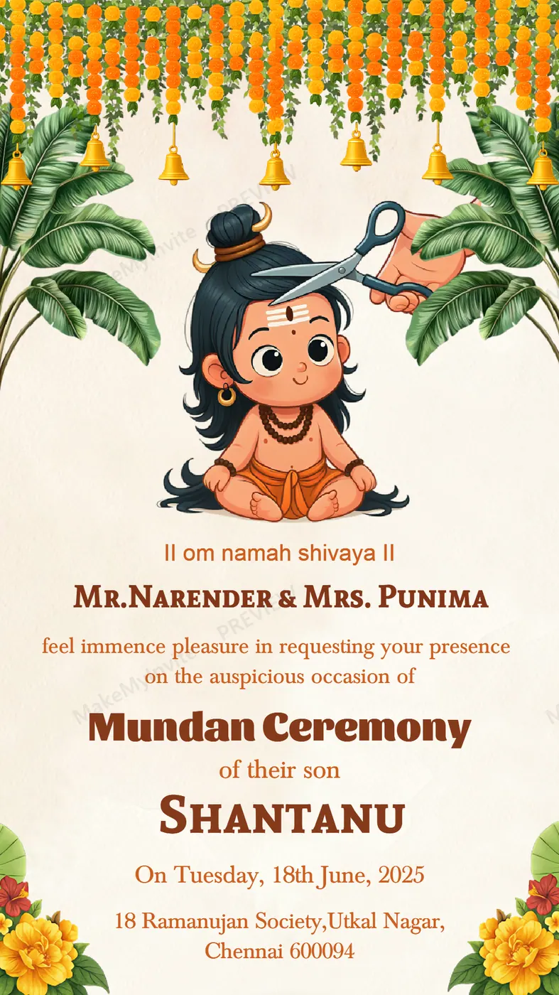 Bal Shiva — Mundan invitation design, Pan-Indian