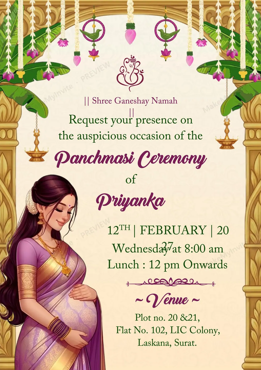Panchmasi Ceremony — Baby shower invitation design, Pan-Indian