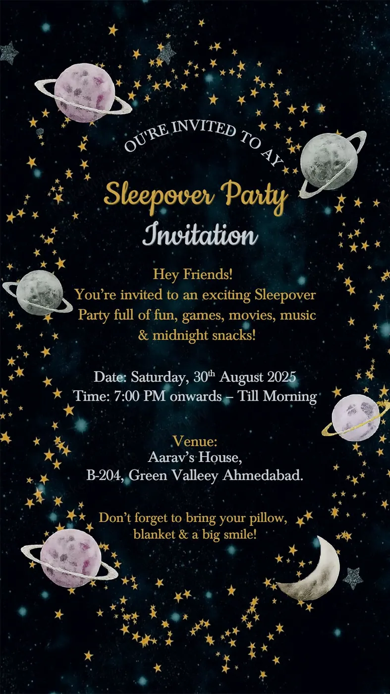Sleepover Party 2 — Party invitation design, Pan-Indian