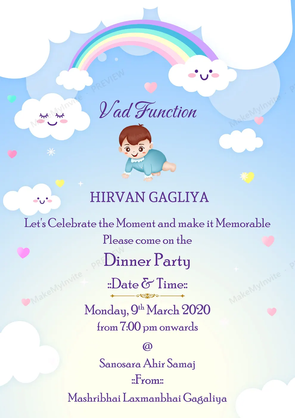 Vad Function — Naming ceremony invitation design, Pan-Indian