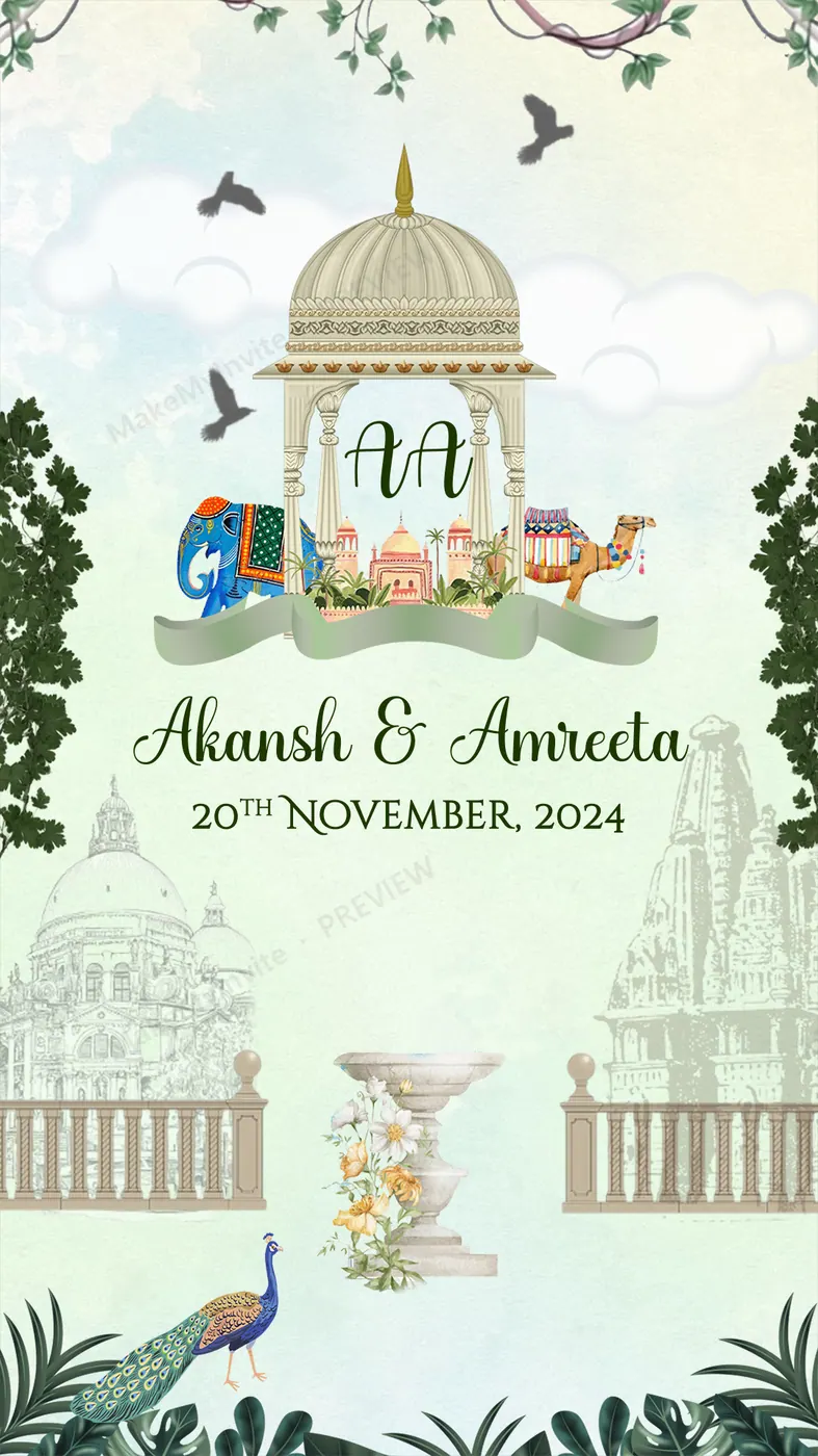 Sage Chhatri — Wedding invitation design, Pan-Indian
