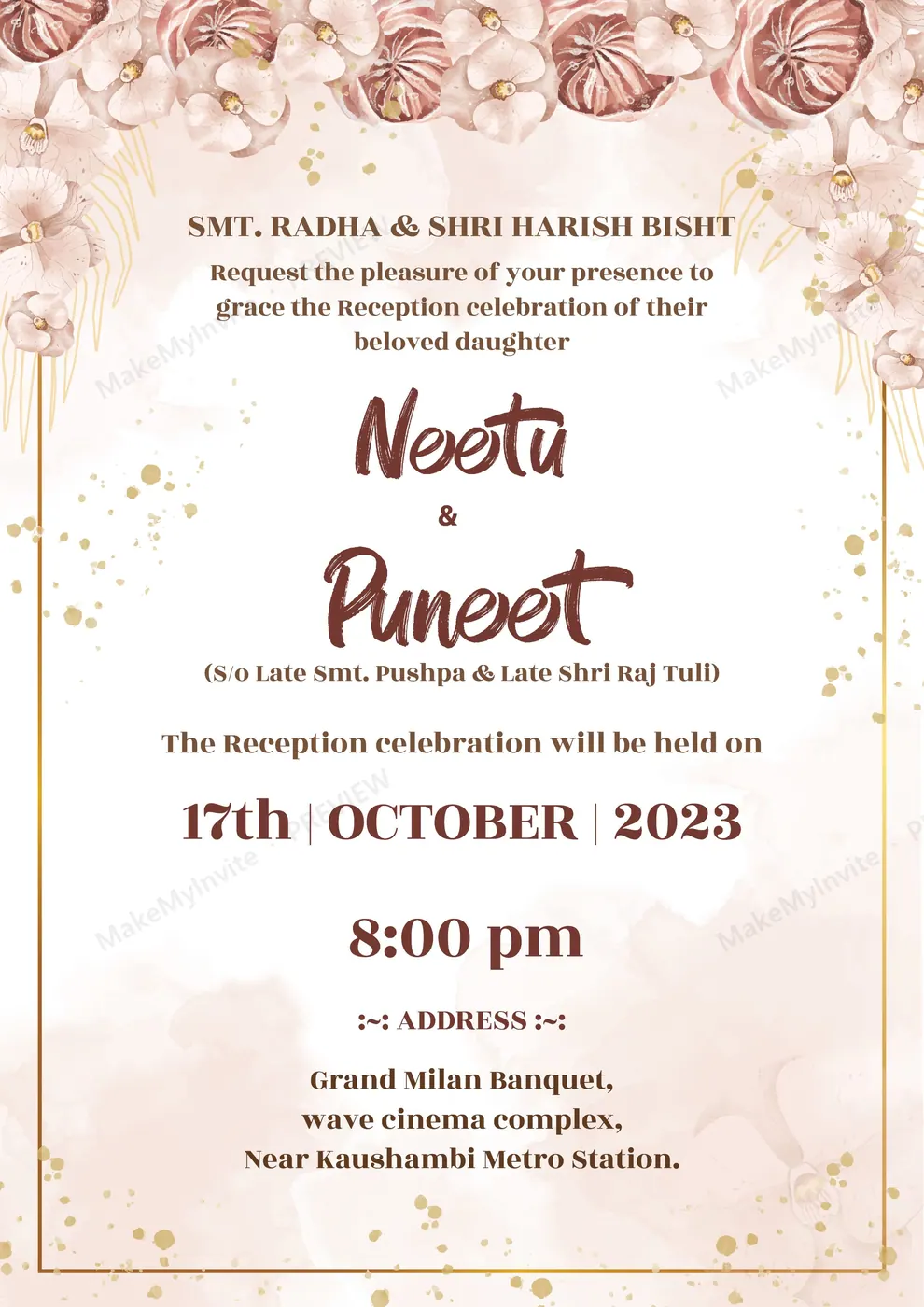 Reception Party A4 — Reception invitation design, Pan-Indian